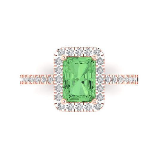 1.86 cttw Zirconia Simulated Green Diamond Hidden Halo Engagement Ring - Solid Rose Gold (VVS1, Emerald Cut,7.5x5.5mm)