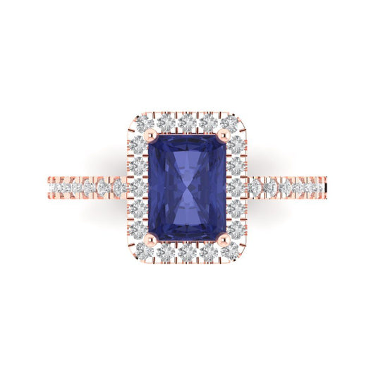 1.86 cttw Simulated Tanzanite Hidden Halo Engagement Ring - Solid Rose Gold (VVS1, Emerald Cut,7.5x5.5mm)