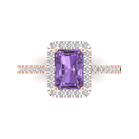 1.86 cttw Simulated Alexandrite Hidden Halo Engagement Ring - Solid Rose Gold (VVS1, Emerald Cut,7.5x5.5mm)