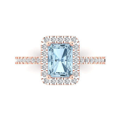 1.86 cttw Natural Sky Blue Topaz Hidden Halo Engagement Ring - Solid Gold (Emerald Cut,7.5x5.5mm)