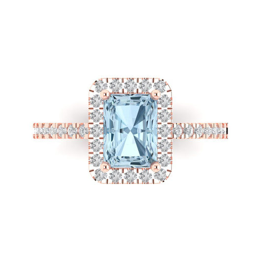 1.86 cttw Natural Sky Blue Topaz Hidden Halo Engagement Ring - Solid Rose Gold (VVS1, Emerald Cut,7.5x5.5mm)