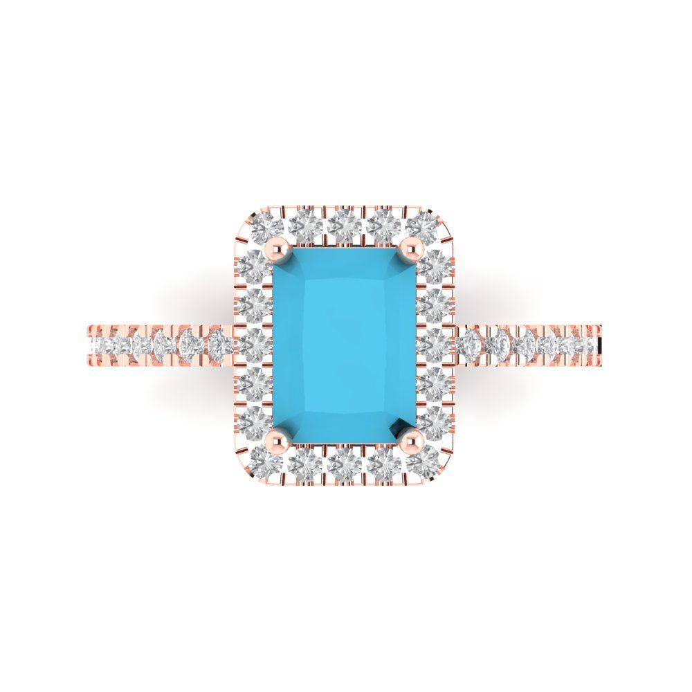 1.86 cttw Simulated Turquoise Hidden Halo Engagement Ring - Solid Gold (Emerald Cut,7.5x5.5mm)