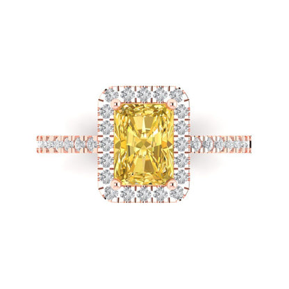 1.86 cttw Natural Citrine Hidden Halo Engagement Ring - Solid Gold (Emerald Cut,7.5x5.5mm)