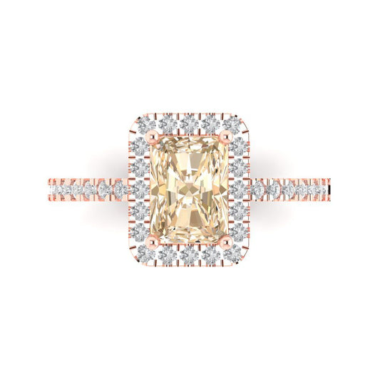 1.86 cttw Natural Morganite Hidden Halo Engagement Ring - Solid Rose Gold (VVS1, Emerald Cut,7.5x5.5mm)