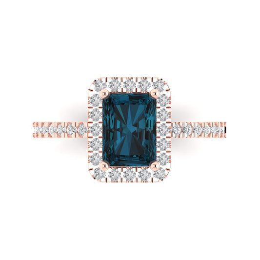 1.86 cttw Natural London Blue Topaz Hidden Halo Engagement Ring - Solid Rose Gold (VVS1, Emerald Cut,7.5x5.5mm)
