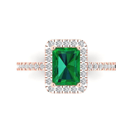 1.86 cttw Simulated Emerald Hidden Halo Engagement Ring - Solid Rose Gold (VVS1, Emerald Cut,7.5x5.5mm)