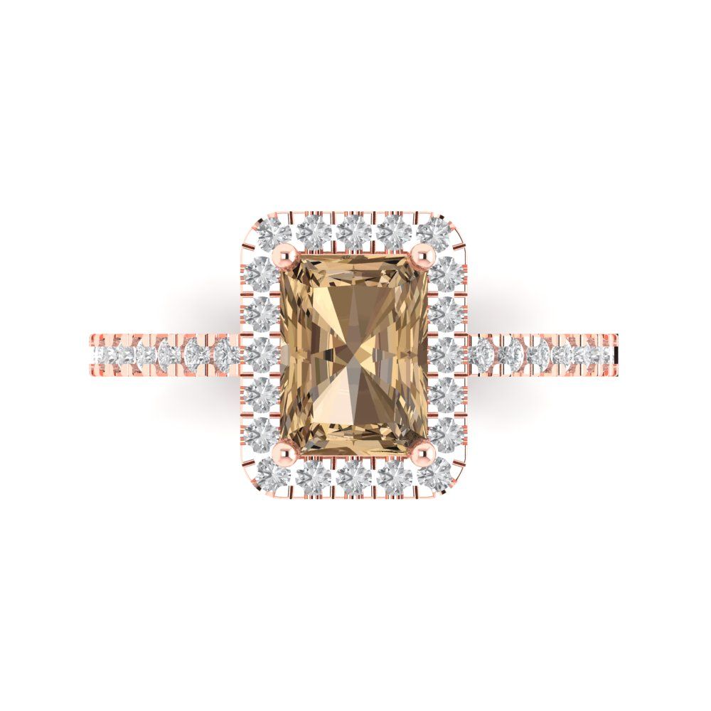 1.86 cttw Zirconia Simulated Champagne Diamond Hidden Halo Engagement Ring - Solid Gold (VVS1, Emerald Cut,7.5x5.5mm)