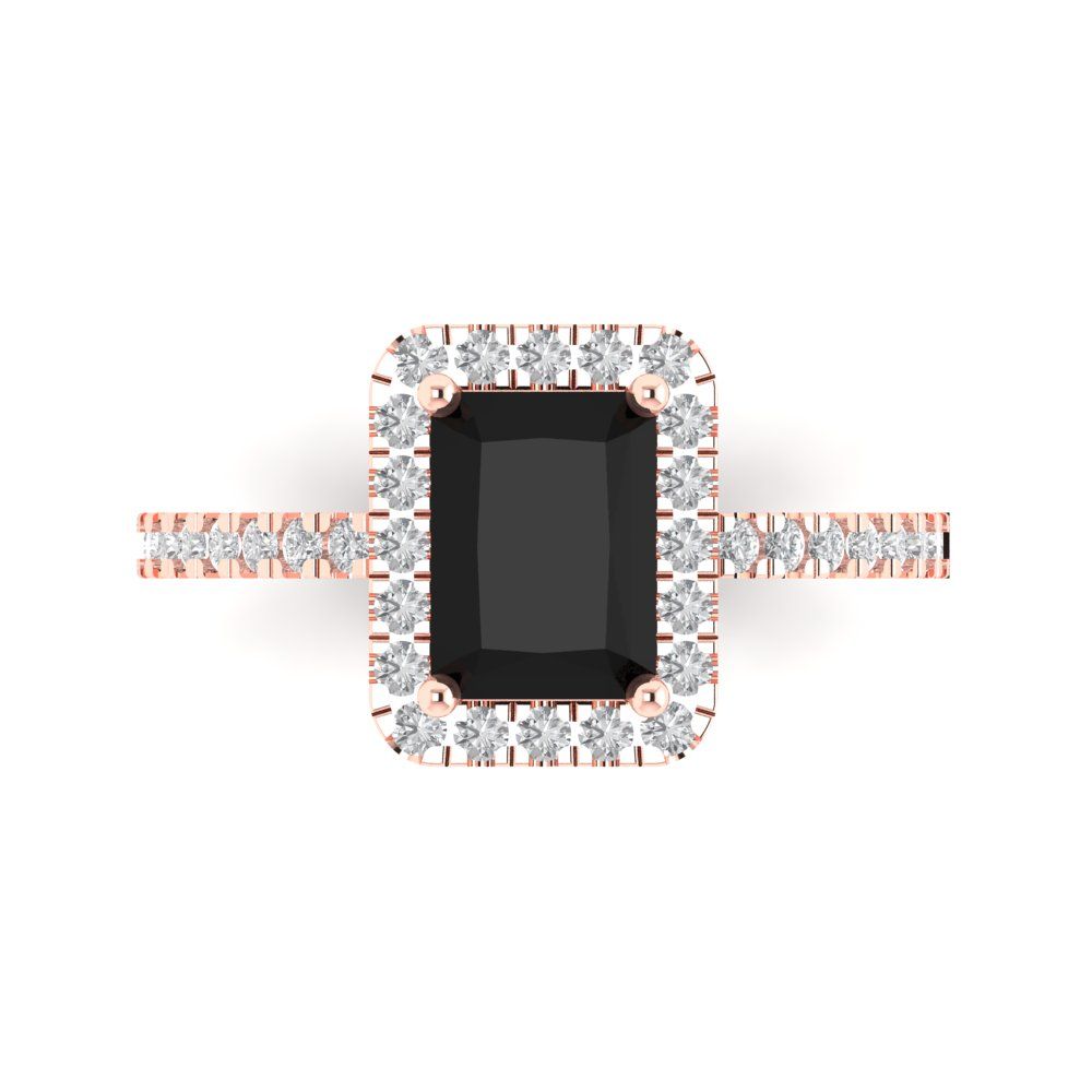 1.86 cttw Natural Onyx Hidden Halo Engagement Ring - Solid Gold (Emerald Cut,7.5x5.5mm)