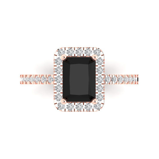1.86 cttw Natural Onyx Hidden Halo Engagement Ring - Solid Rose Gold (VVS1, Emerald Cut,7.5x5.5mm)