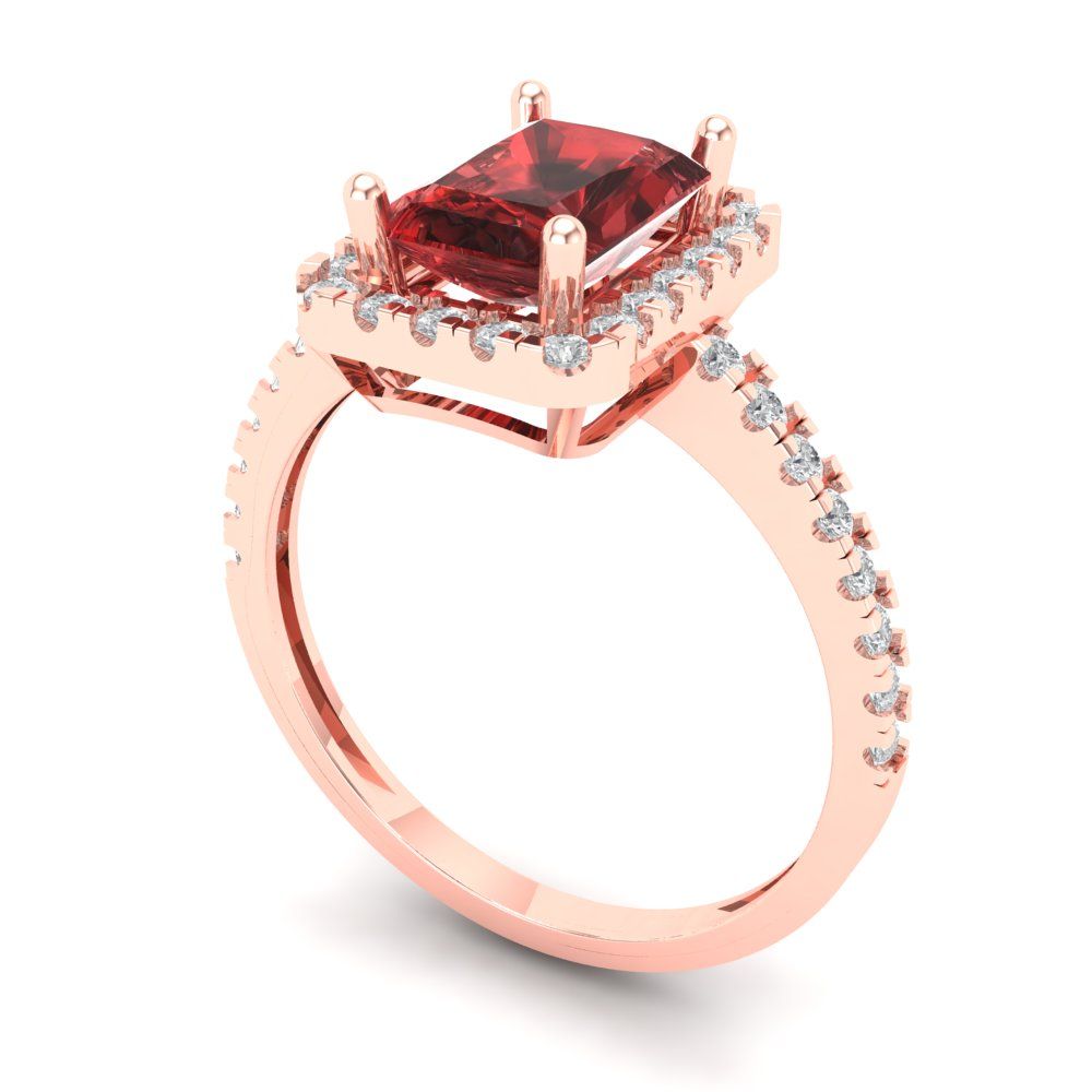1.86 cttw Natural Garnet Hidden Halo Engagement Ring - Solid Gold (Emerald Cut,7.5x5.5mm)
