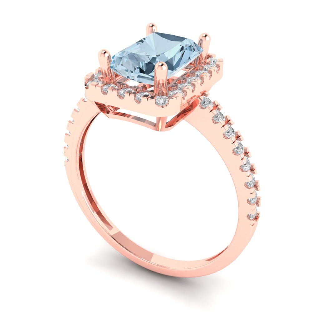 1.86 cttw Natural Aquamarine Hidden Halo Engagement Ring - Solid Gold (Emerald Cut,7.5x5.5mm)