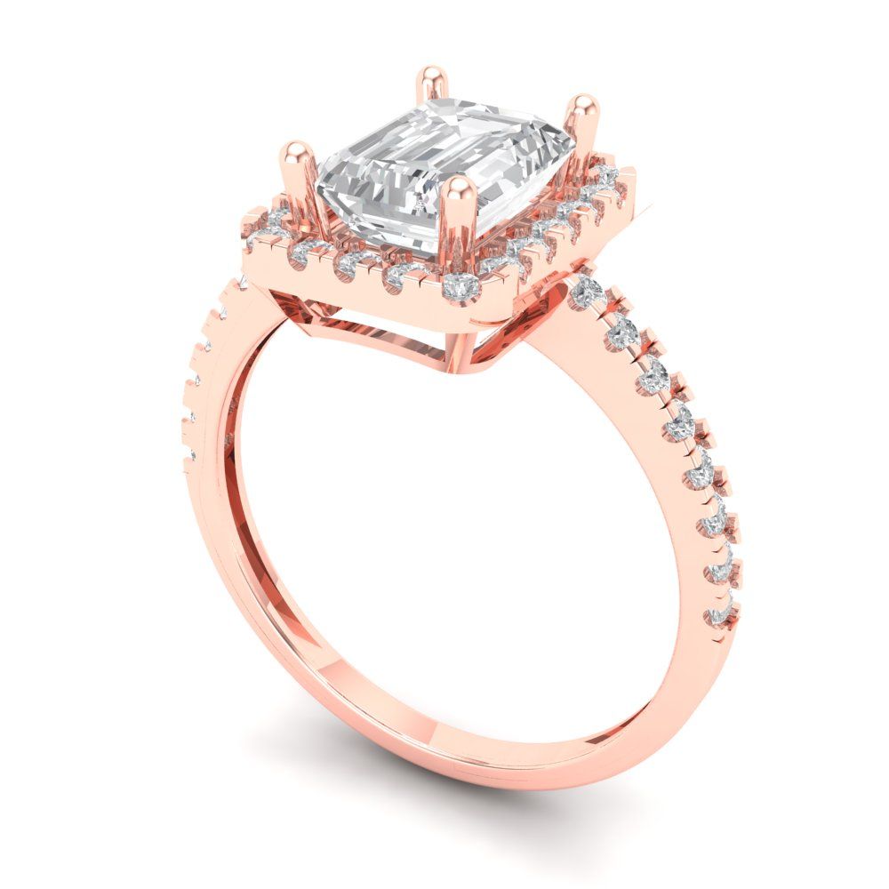 1.86 cttw Zirconia Simulated Diamond Hidden Halo Engagement Ring - Solid Gold (VVS1, Emerald Cut,7.5x5.5mm)