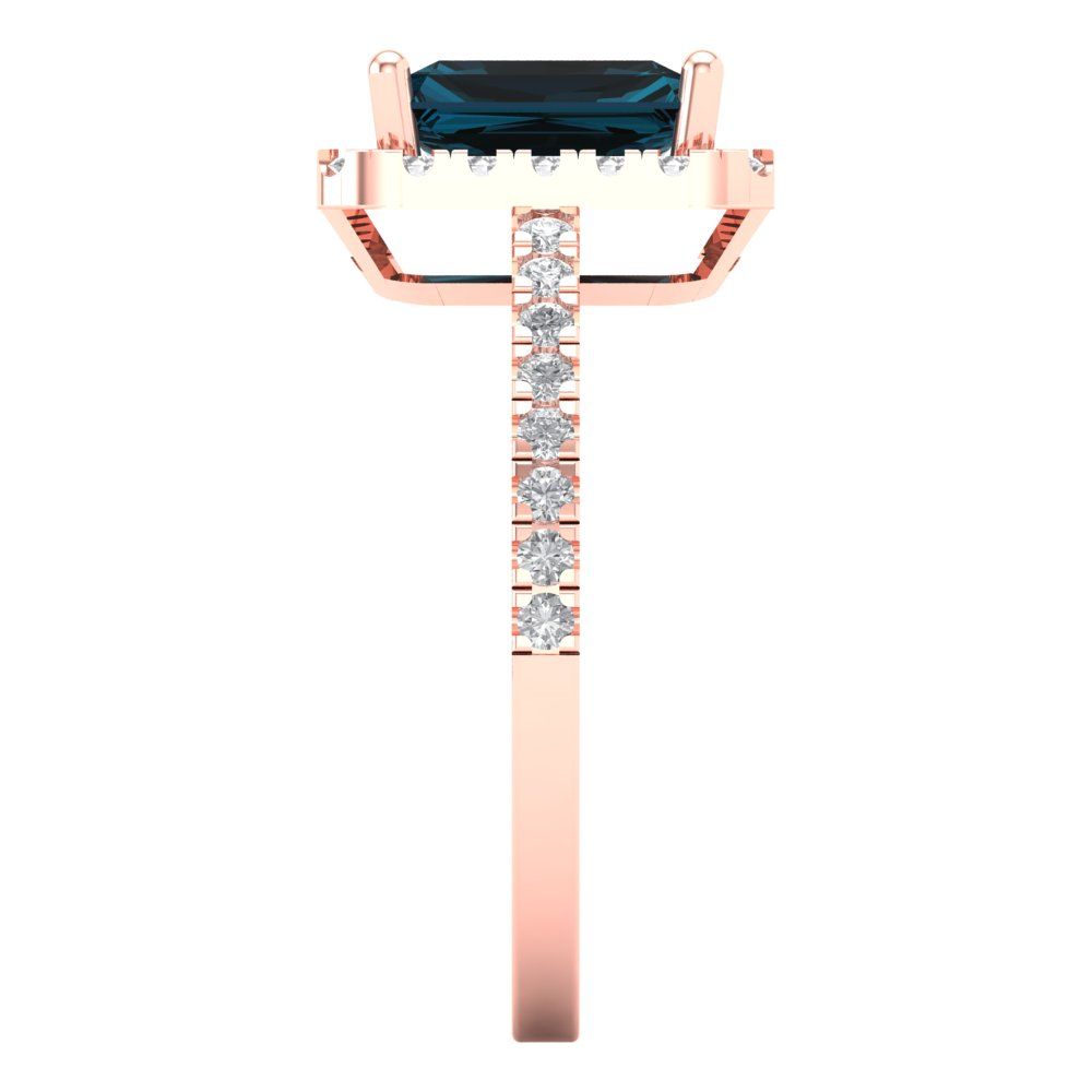 1.86 cttw Natural London Blue Topaz Hidden Halo Engagement Ring - Solid Gold (Emerald Cut,7.5x5.5mm)