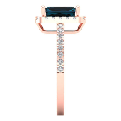1.86 cttw Natural London Blue Topaz Hidden Halo Engagement Ring - Solid Gold (Emerald Cut,7.5x5.5mm)
