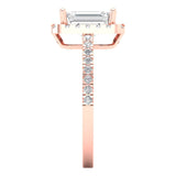 1.86 ct Brilliant Emerald Cut Natural Diamond Stone Clarity SI1-2 Color I-J Rose Gold Halo Solitaire with Accents Ring