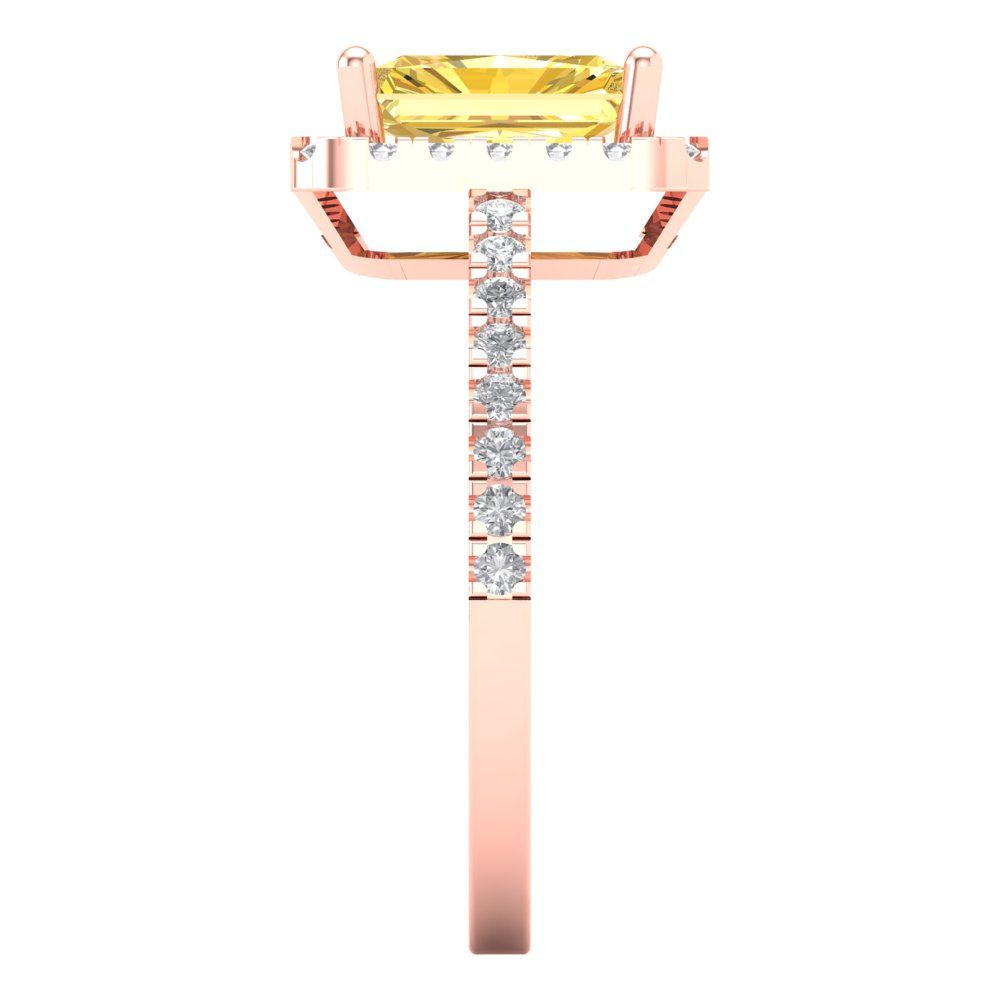 1.86 cttw Natural Citrine Hidden Halo Engagement Ring - Solid Gold (Emerald Cut,7.5x5.5mm)