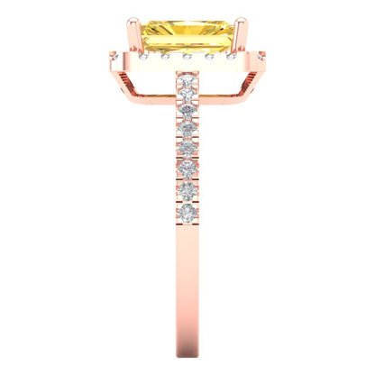 1.86 cttw Natural Citrine Hidden Halo Engagement Ring - Solid Gold (Emerald Cut,7.5x5.5mm)