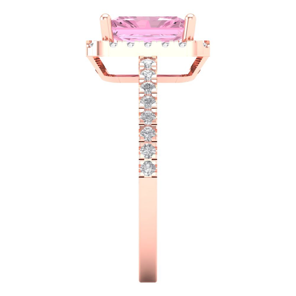 1.86 cttw Zirconia Simulated Pink Diamond Hidden Halo Engagement Ring - Solid Gold (VVS1, Emerald Cut,7.5x5.5mm)