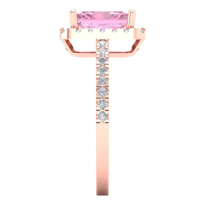 1.86 cttw Zirconia Simulated Pink Diamond Hidden Halo Engagement Ring - Solid Gold (VVS1, Emerald Cut,7.5x5.5mm)