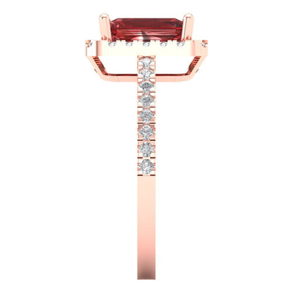 1.86 cttw Natural Garnet Hidden Halo Engagement Ring - Solid Gold (Emerald Cut,7.5x5.5mm)