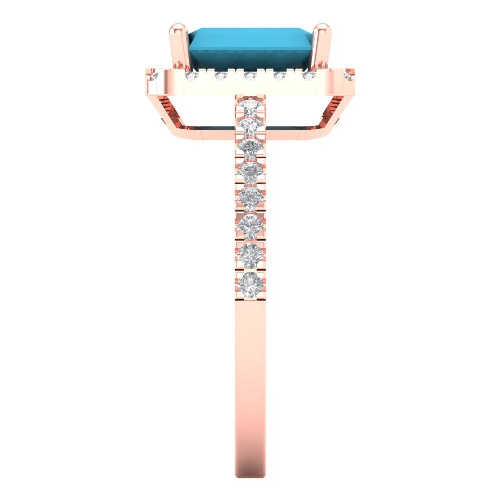1.86 cttw Simulated Turquoise Hidden Halo Engagement Ring - Solid Gold (Emerald Cut,7.5x5.5mm)