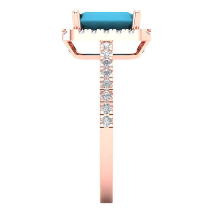 1.86 cttw Simulated Turquoise Hidden Halo Engagement Ring - Solid Gold (Emerald Cut,7.5x5.5mm)
