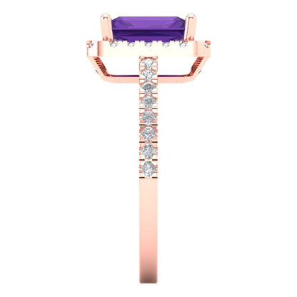 1.86 cttw Natural Amethyst Hidden Halo Engagement Ring - Solid Gold (Emerald Cut,7.5x5.5mm)