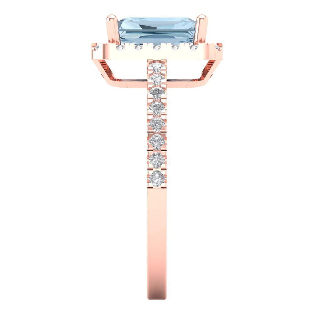 1.86 cttw Natural Sky Blue Topaz Hidden Halo Engagement Ring - Solid Gold (Emerald Cut,7.5x5.5mm)