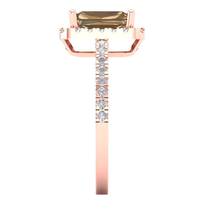 1.86 cttw Zirconia Simulated Champagne Diamond Hidden Halo Engagement Ring - Solid Gold (VVS1, Emerald Cut,7.5x5.5mm)