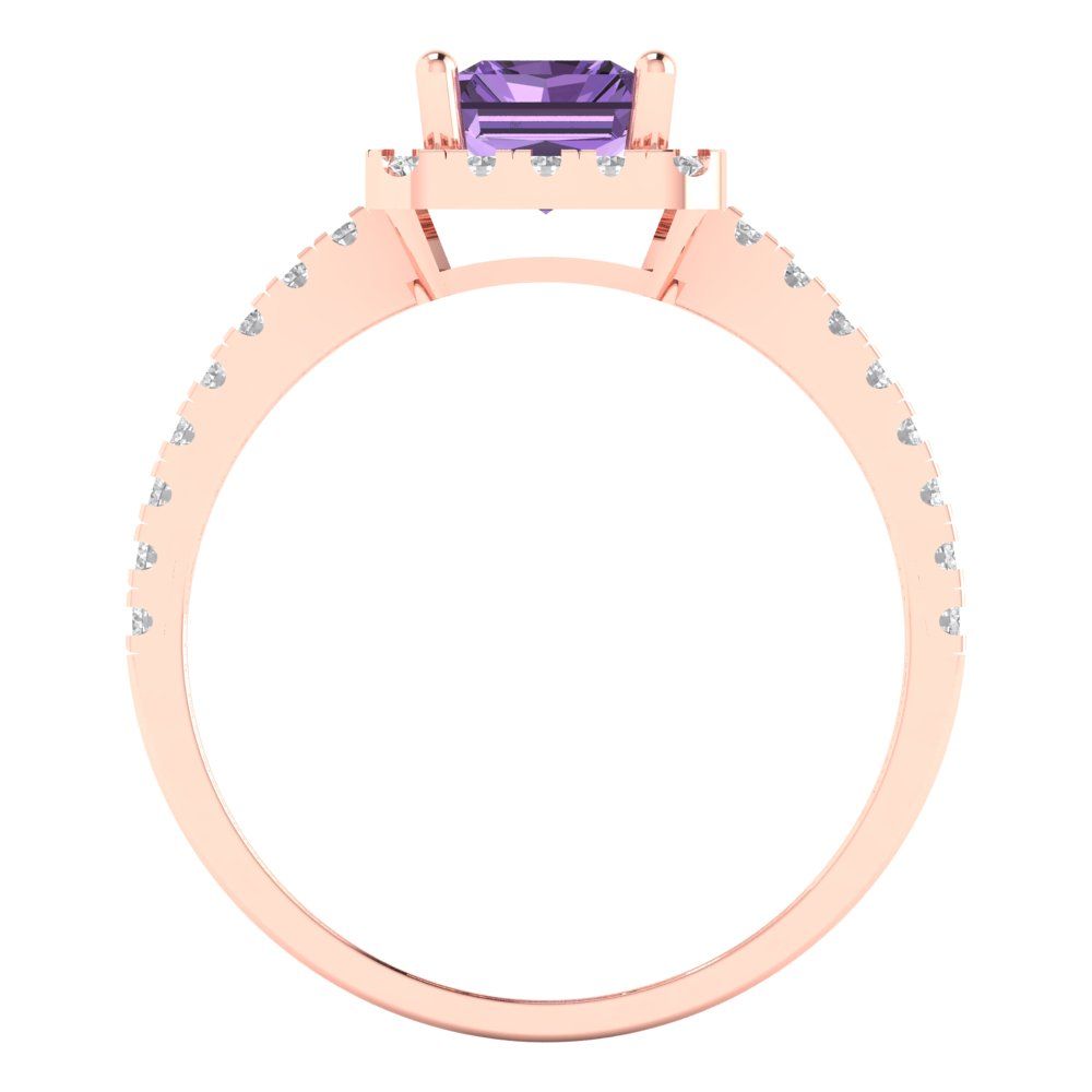 1.86 cttw Simulated Alexandrite Hidden Halo Engagement Ring - Solid Gold (Emerald Cut,7.5x5.5mm)