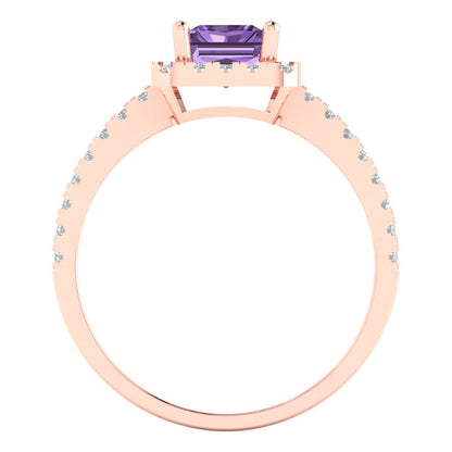 1.86 cttw Simulated Alexandrite Hidden Halo Engagement Ring - Solid Gold (Emerald Cut,7.5x5.5mm)