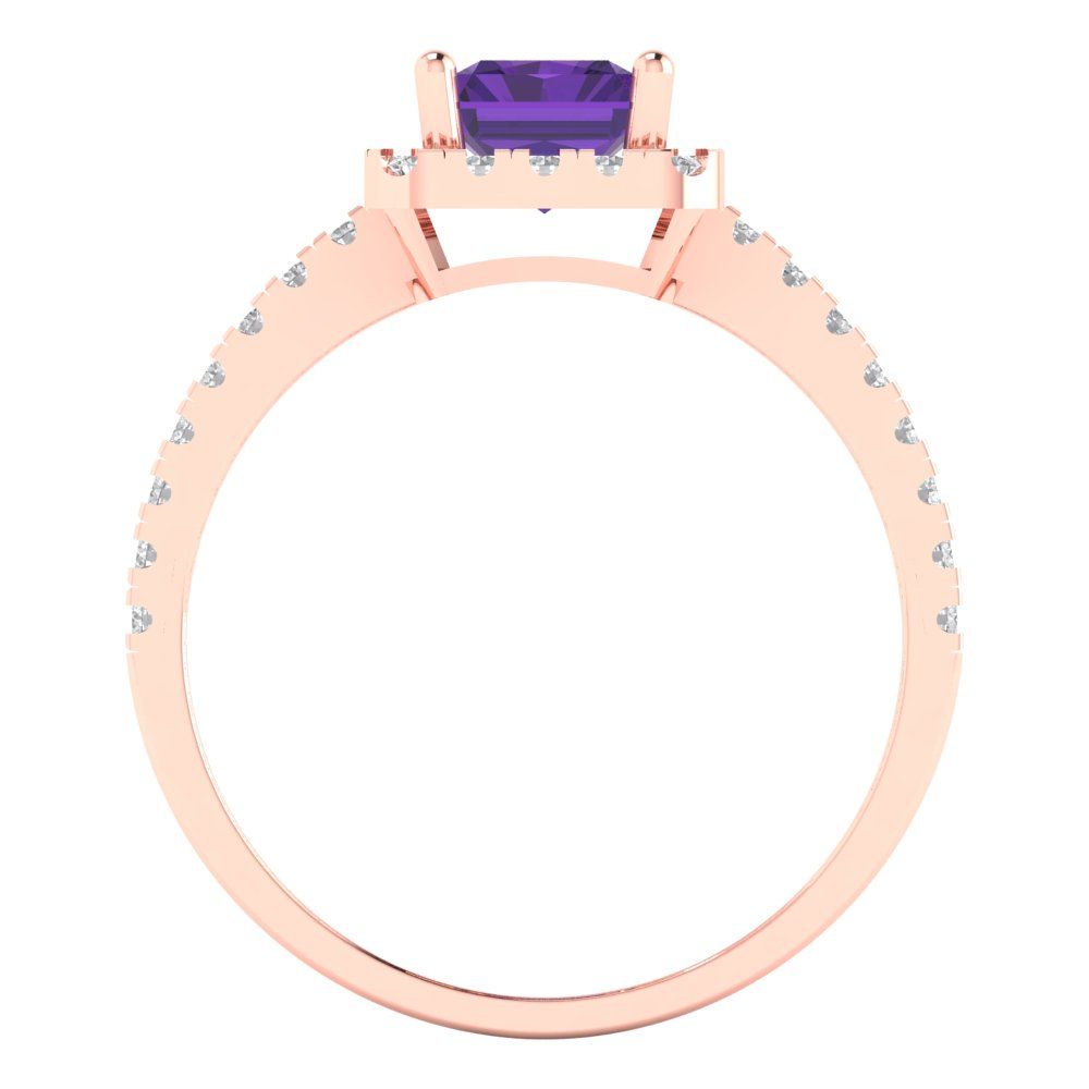 1.86 cttw Natural Amethyst Hidden Halo Engagement Ring - Solid Gold (Emerald Cut,7.5x5.5mm)