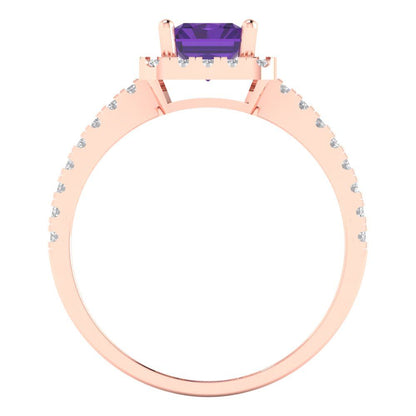 1.86 cttw Natural Amethyst Hidden Halo Engagement Ring - Solid Gold (Emerald Cut,7.5x5.5mm)