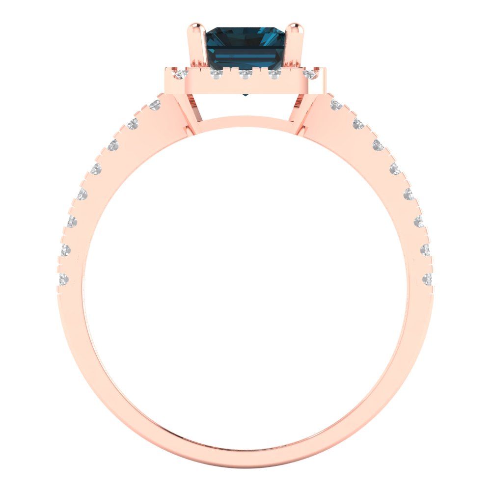 1.86 cttw Natural London Blue Topaz Hidden Halo Engagement Ring - Solid Gold (Emerald Cut,7.5x5.5mm)