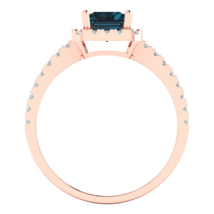 1.86 cttw Natural London Blue Topaz Hidden Halo Engagement Ring - Solid Gold (Emerald Cut,7.5x5.5mm)