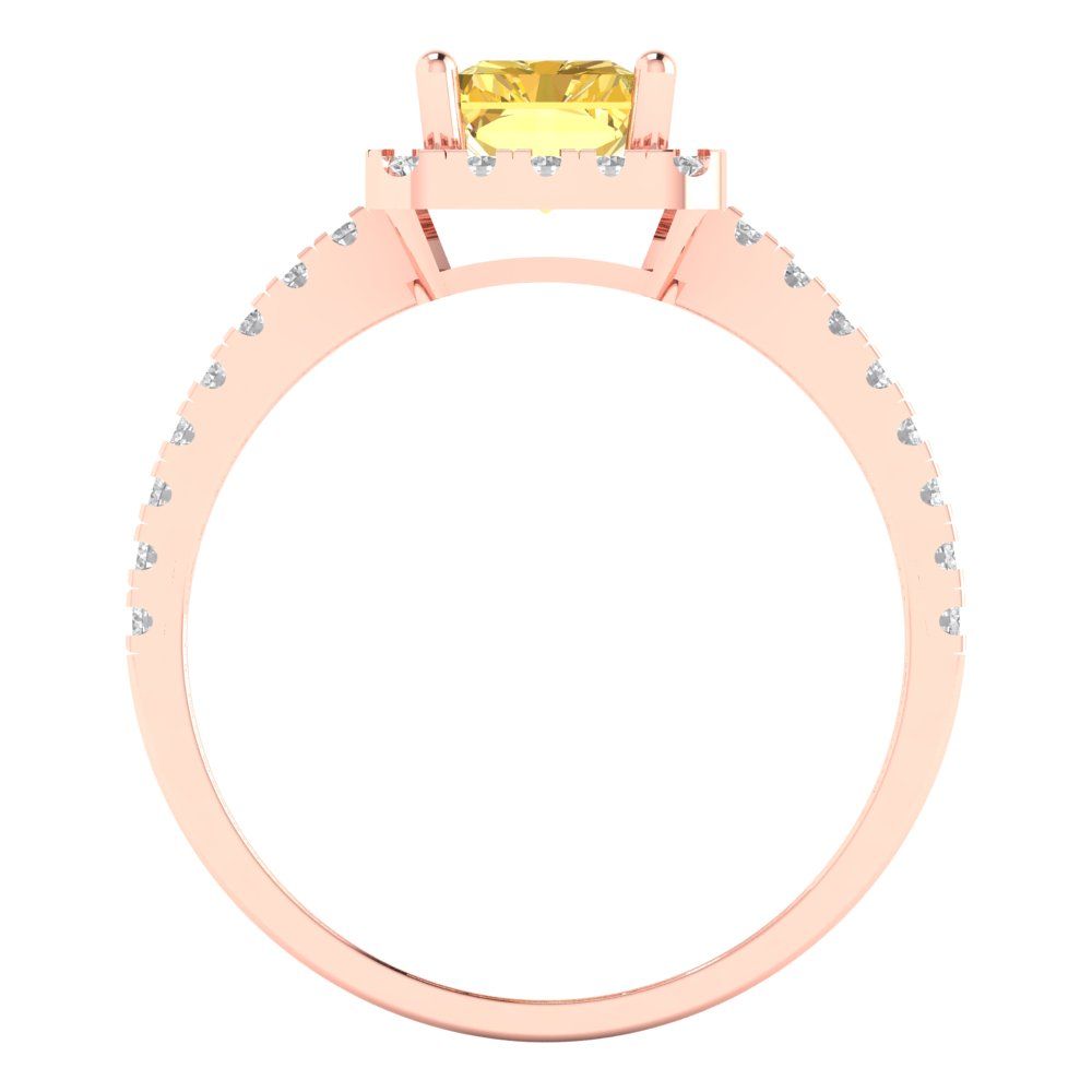 1.86 cttw Natural Citrine Hidden Halo Engagement Ring - Solid Gold (Emerald Cut,7.5x5.5mm)