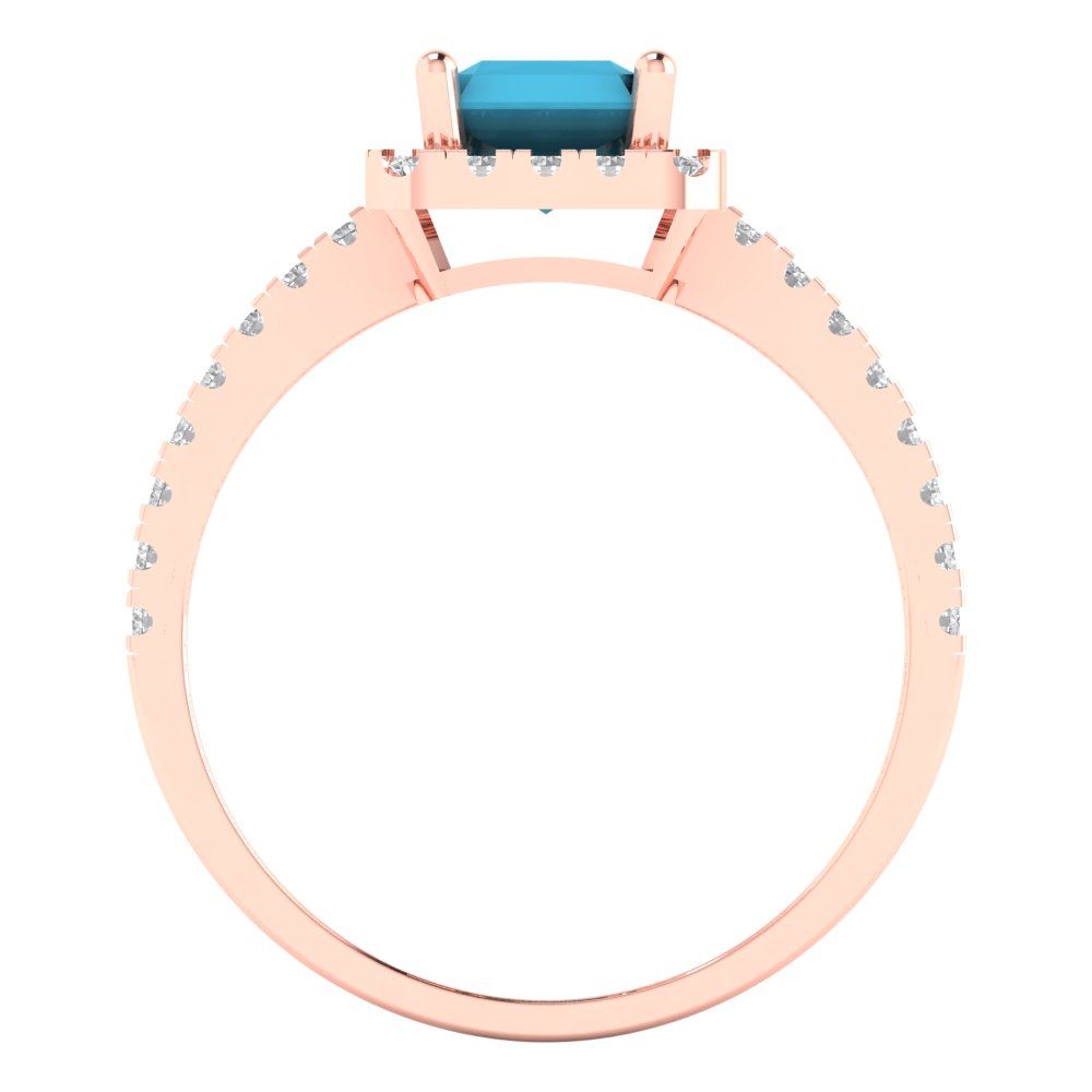 1.86 cttw Simulated Turquoise Hidden Halo Engagement Ring - Solid Gold (Emerald Cut,7.5x5.5mm)