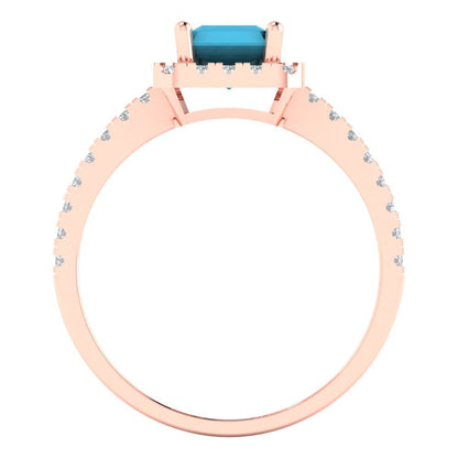 1.86 cttw Simulated Turquoise Hidden Halo Engagement Ring - Solid Gold (Emerald Cut,7.5x5.5mm)