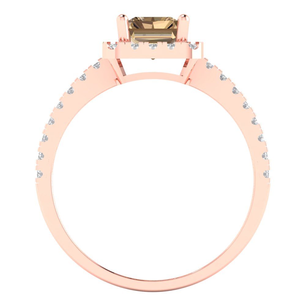 1.86 cttw Zirconia Simulated Champagne Diamond Hidden Halo Engagement Ring - Solid Gold (VVS1, Emerald Cut,7.5x5.5mm)