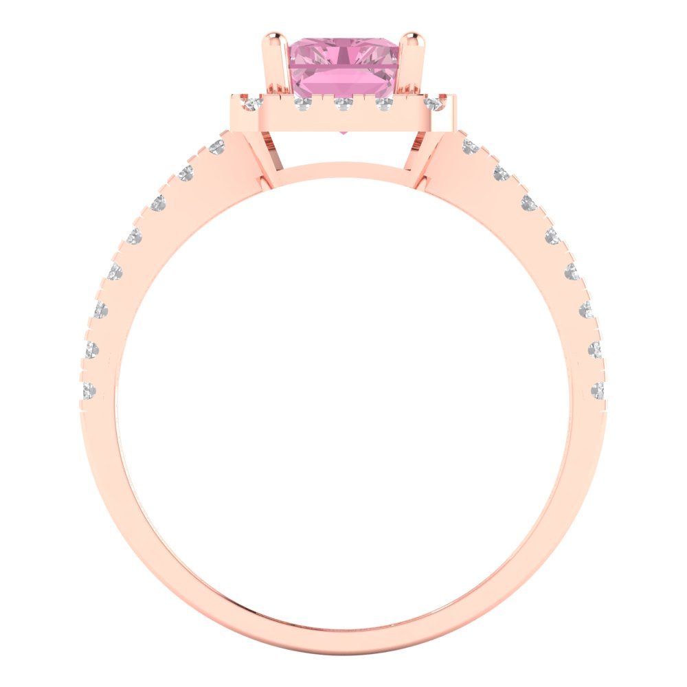 1.86 cttw Zirconia Simulated Pink Diamond Hidden Halo Engagement Ring - Solid Gold (VVS1, Emerald Cut,7.5x5.5mm)