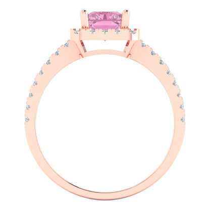 1.86 cttw Zirconia Simulated Pink Diamond Hidden Halo Engagement Ring - Solid Gold (VVS1, Emerald Cut,7.5x5.5mm)