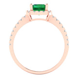 1.86 ct Brilliant Emerald Cut Simulated Emerald Stone Rose Gold Halo Solitaire with Accents Ring