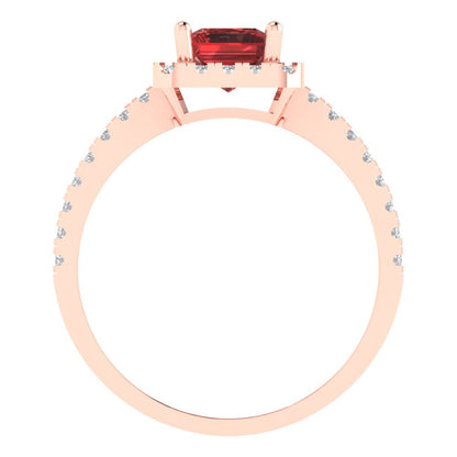 1.86 cttw Natural Garnet Hidden Halo Engagement Ring - Solid Gold (Emerald Cut,7.5x5.5mm)