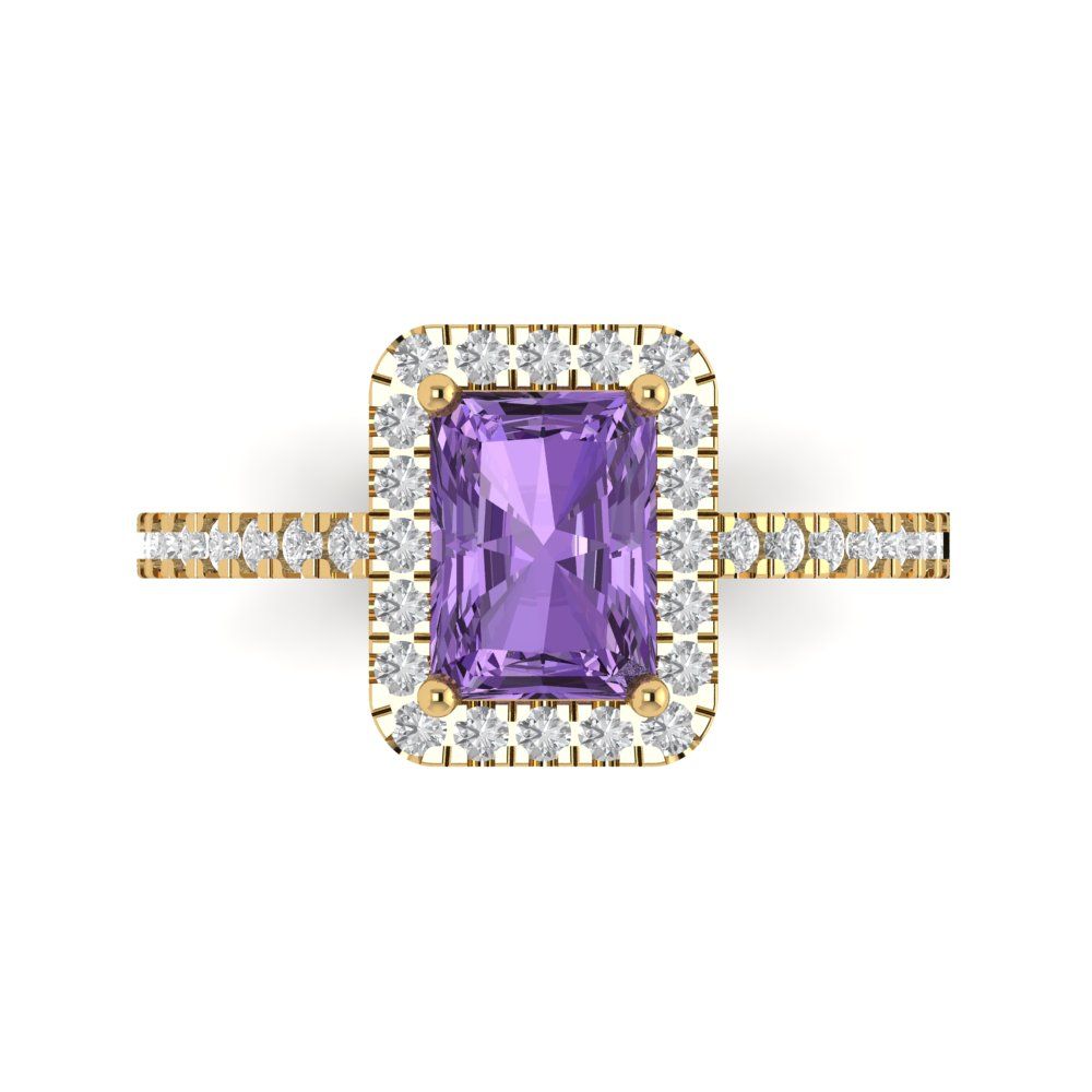 1.86 cttw Simulated Alexandrite Hidden Halo Engagement Ring - Solid Gold (Emerald Cut,7.5x5.5mm)