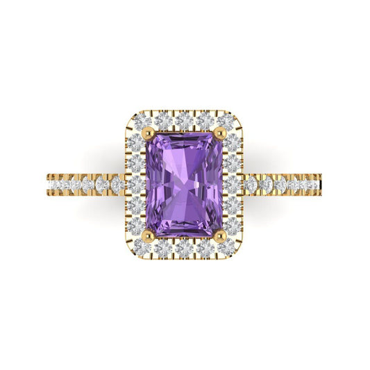 1.86 cttw Simulated Alexandrite Hidden Halo Engagement Ring - Solid Yellow Gold (VVS1, Emerald Cut,7.5x5.5mm)