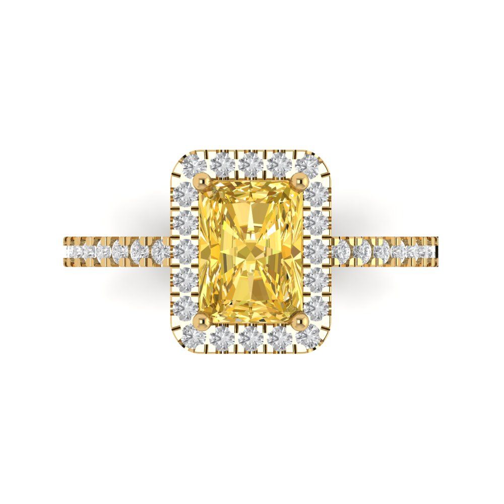 1.86 cttw Natural Citrine Hidden Halo Engagement Ring - Solid Gold (Emerald Cut,7.5x5.5mm)