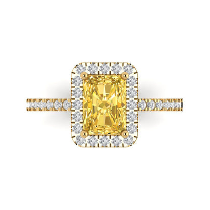 1.86 cttw Natural Citrine Hidden Halo Engagement Ring - Solid Gold (Emerald Cut,7.5x5.5mm)