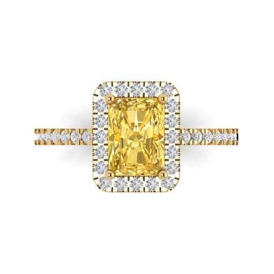 1.86 cttw Natural Citrine Hidden Halo Engagement Ring - Solid Yellow Gold (VVS1, Emerald Cut,7.5x5.5mm)