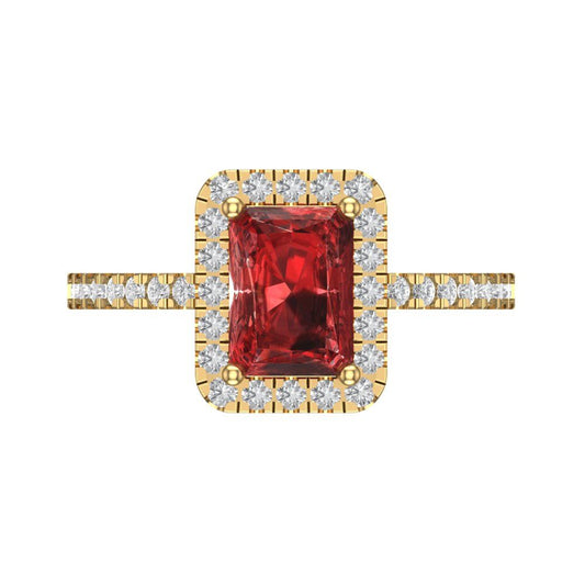 1.86 cttw Natural Garnet Hidden Halo Engagement Ring - Solid Yellow Gold (VVS1, Emerald Cut,7.5x5.5mm)