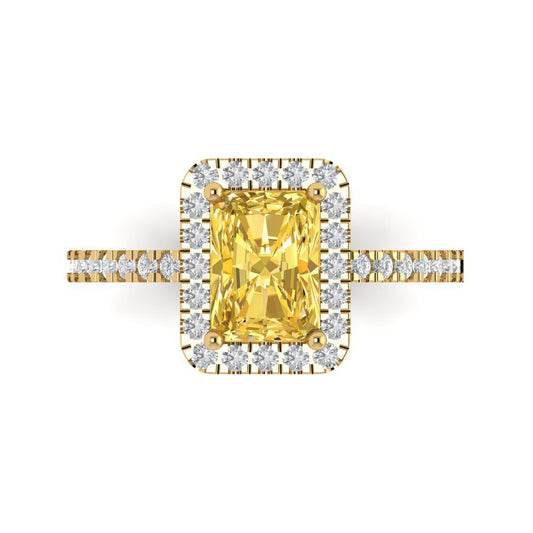 1.86 cttw Zirconia Simulated Yellow Diamond Hidden Halo Engagement Ring - Solid Yellow Gold (VVS1, Emerald Cut,7.5x5.5mm)